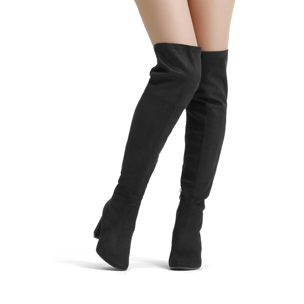 Chunky Over the Knee Boots - BLACK SUEDE - 3